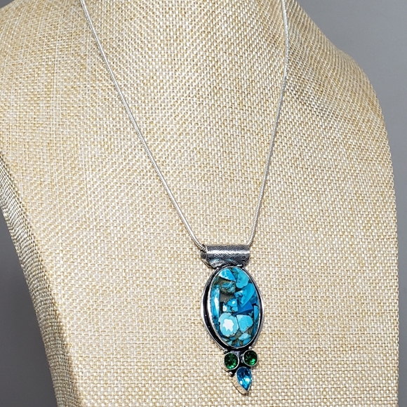 Turquoise necklace, 925 silver copper turquoise diopside chrome pendant necklace - Picture 7 of 13